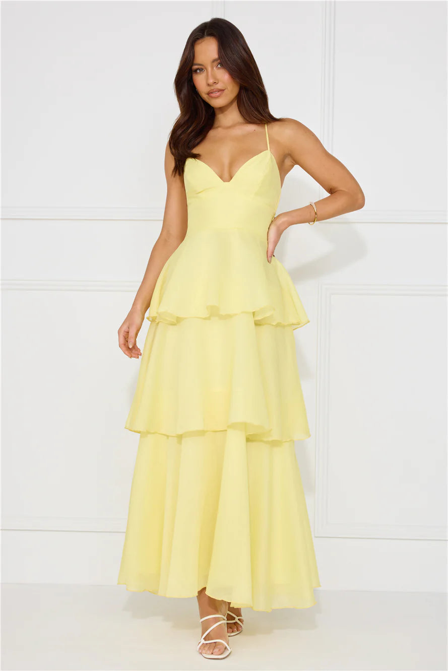 Long Ruffle Maxi Dress in Yellow