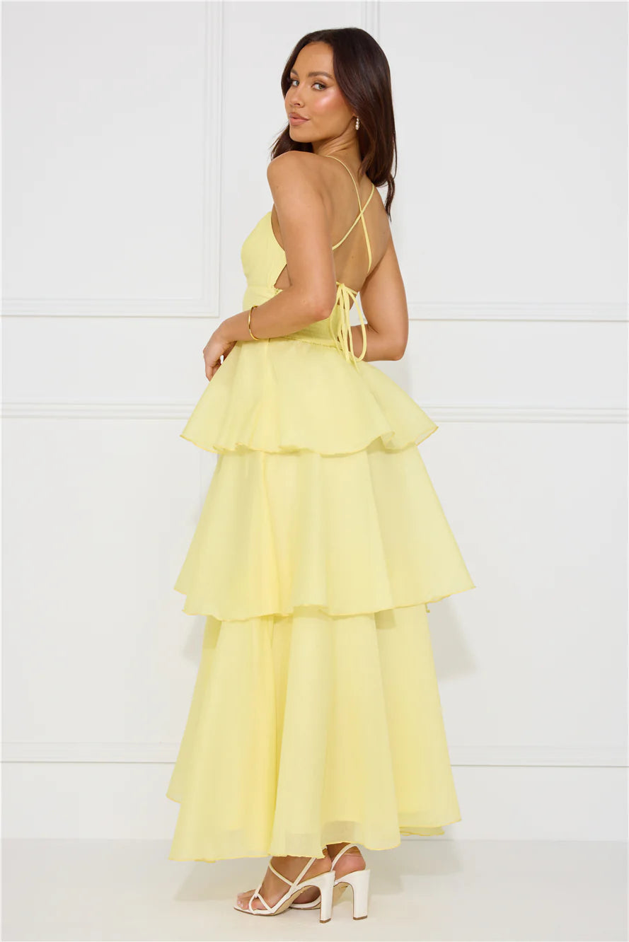 Long Ruffle Maxi Dress in Yellow